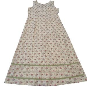April Cornell M Cream Pink Floral Sleeveless Maxi Cottage Core Dress Button Back
